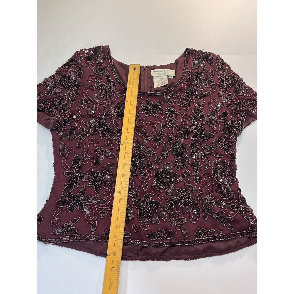 Adrianna Papell Evening Silk Beaded Sequin Floral Top P12 Vintage Mob Wife Gala - Picture 8 of 8